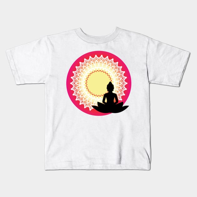 Buddha - The Peaceful Meditating Enlightened Soul Mandala Print Design GC-092-13 Kids T-Shirt by GraphicCharms